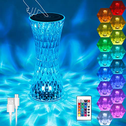 LED Tischlampe aus Kristall, 16 Farben 4 Modi Acryl Rose Diamant Lampen mit Touch und Fernbedienung, USB Aufladung Dimmbare LED Nachttischlampe für Schlafzimmer Wohnzimmer Party Abendessen Geschenk von SUNJULY