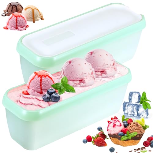 SUNJULY 1.5 L Eisbehälter für Speiseeis, 2er-Set Wiederverwendbare Aufbewahrungsbehälter für Eis mit Silikon-Deckel, Tapelbare Gefrierschrank BPA-frei für Selbstgemachtes Eis, Küchenhelfer-Zubehör von SUNJULY