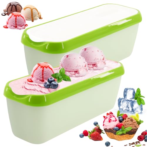 SUNJULY 1.5 L Eisbehälter für Speiseeis, 2er-Set Wiederverwendbare Aufbewahrungsbehälter für Eis mit Silikon-Deckel, Tapelbare Gefrierschrank BPA-frei für Selbstgemachtes Eis,Küchenhelfer-Zubehör-Cyan von SUNJULY
