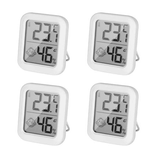 SUNJULY Digitales Thermometer Hygrometer, 4 Stück Thermometer Hygrometer Innen mit hohen Genauigkeit, Kleines Temperatur und Luftfeuchtigkeitsmesser mit Ständer für Schlafzimmer Küche Büro Badezimmer von SUNJULY