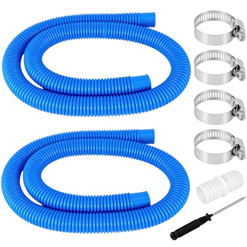 SUNJULY Poolschlauch 32mm, 2 Stück 1.5m Schlauch für Poolpumpe, Pool Ersatzschlauch mit 4 Sicherungsclip Und 1 Schlauchverbinder, Poolschlauch für Poolpumpen für Filterpumpe und Schwimmbad (Blau) von SUNJULY