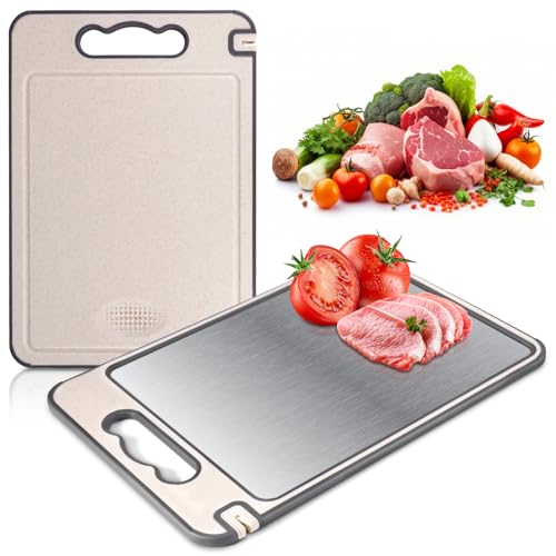 SUNJULY Schneidebrett, 304 Edelstahl und Weizenstroh Schneidebret, 2 in 1 Doppelseitiges Schneidebretter, Lebensmittel Grade Robust und Langlebig Cutting Board für Fleisch, Gemüse, Obst, Brot SUNJULY Schneidebrett, 304 Edelstahl und Weizenstroh Schneidebret, 2 in 1 Doppelseitiges Schneidebretter, Lebensmittel Grade Robust und Langlebig Cutting Board für Fleisch, Gemüse, Obst, Brot von SUNJULY
