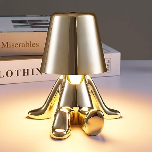 Tischlampe mit Touch Steuerung, Thinker Statue Gold Man Dekorative LED Schreibtischlampe, USB Charging 3 Helligkeitsstufen Dimmbare Nachttischlampe für Schlafzimmer Wohnzimmer Büro Dekoratio Geschenk von SUNJULY