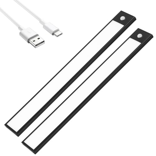 Unterbauleuchte Küche 30 LEDs, 2 Stück 40cm LED Warmweiß Dimmbar Schrankbeleuchtung Mit Bewegungsmelder, 1500 mAh USB Wiederaufladbar Schrankbeleuchtung, für Treppen, Schlafzimmer, ‎Küche,Schrank von SUNJULY