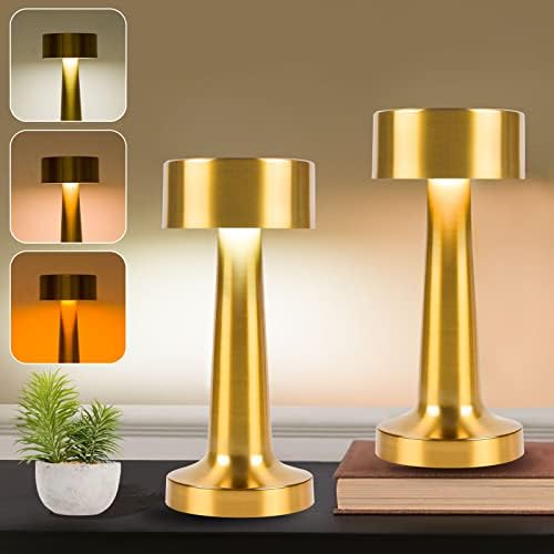 SUNLIGTGO 2 Stück Dimmbare Tischlampe Kabellos, Upgrade LED Akku Tischleuchte Aufladbar, Tragbar USB Nachttischlampe mit Stufenlosem Dimmen & 3 Farbwechsel Für drinnen und draußen geeignet (Gold)… von SUNLIGTGO