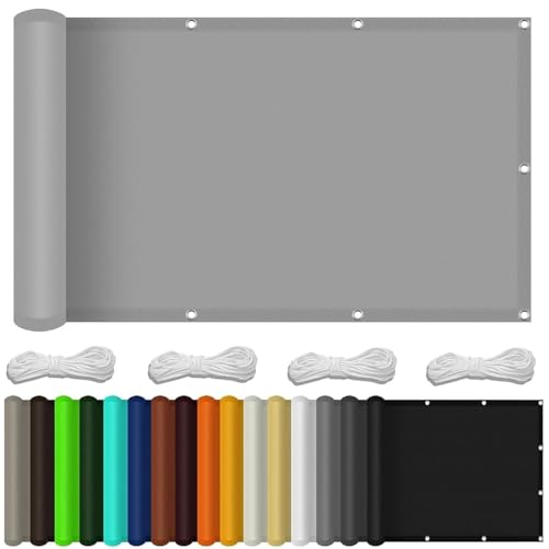 Balkon Sichtschutz 135 x 200 cm 100% Privatsphäre Balkonverkleidung Sichtschutzzaun mit Ösen Kabelbinder Und Kordel für Balkongeländer, Terrasse Garten, Hellgrau Balkon Sichtschutz 135 x 200 cm 100% Privatsphäre Balkonverkleidung Sichtschutzzaun mit Ösen Kabelbinder Und Kordel für Balkongeländer, Terrasse Garten, Hellgrau von SUNLIMEI