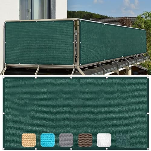 Balkon Sichtschutz 50 x 200 cm Uv-Schutz Balkonabdeckung Balkonverkleidung mit Ösen Kabelbinder Und Kordel für Garten Balkon Zaun Terrassen, Dunkelgrün von SUNLIMEI