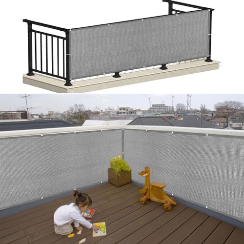 Balkon Sichtschutz 60 x 800 cm Blickdichte Wind Uv-Schutz Balkonverkleidung Balkonabdeckung mit Ösen Kabelbinder Und Kordel für Garten Balkon Zaun Terrassen, Hellgrau Balkon Sichtschutz 60 x 800 cm Blickdichte Wind Uv-Schutz Balkonverkleidung Balkonabdeckung mit Ösen Kabelbinder Und Kordel für Garten Balkon Zaun Terrassen, Hellgrau von SUNLIMEI