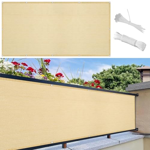 Balkon Sichtschutz 65 x 300 cm Uv-Schutz, Windschutz Balkonabdeckung Balkonumspannungen mit Ösen Kabelbinder Und Kordel für Garten Balkon Zaun Terrassen, Creme Farben von SUNLIMEI