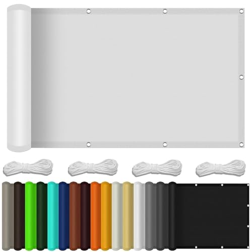 Balkon Sichtschutz 80 x 320 cm Uv-Schutz, Windschutz Balkonverkleidung Balkonbespannung mit Ösen Kabelbinder Und Kordel für Balkongeländer, Terrasse Garten, Weiß Balkon Sichtschutz 80 x 320 cm Uv-Schutz, Windschutz Balkonverkleidung Balkonbespannung mit Ösen Kabelbinder Und Kordel für Balkongeländer, Terrasse Garten, Weiß von SUNLIMEI