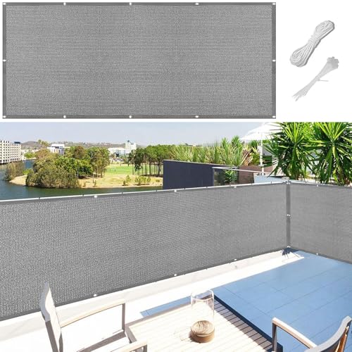 Balkon Sichtschutz 90 x 250 cm HDPE Atmungsaktiv Balkonsichtschutz mit Ösen Reißfest, mit Ösen Kabelbinder Zaunblende für Garten Balkon Terrasse, Hellgrau von SUNLIMEI