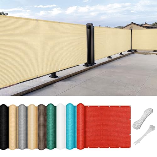 Balkon Sichtschutz Ohne Bohren 100 x 150 cm Uv-Schutz Balkonumrandung Balkonverkleidung Reißfest, mit Ösen Kabelbinder Zaunblende für Garten Balkon Terrasse, Creme Farben von SUNLIMEI