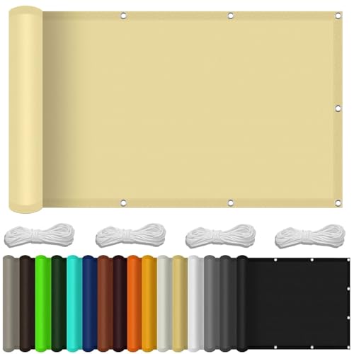 Balkon Sichtschutz Ohne Bohren 100 x 380 cm Ohne Bohren, inkl Seil Balkonsichtschutz Balkonabdeckung mit Ösen Kabelbinder Und Kordel Zaunblende für Garten Balkon Terrasse, Creme Farben Balkon Sichtschutz Ohne Bohren 100 x 380 cm Ohne Bohren, inkl Seil Balkonsichtschutz Balkonabdeckung mit Ösen Kabelbinder Und Kordel Zaunblende für Garten Balkon Terrasse, Creme Farben von SUNLIMEI