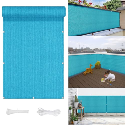 Balkon Sichtschutz Ohne Bohren 125 x 375 cm Uv-Schutz, Windschutz Sichtschutz Balkongeländer mit Ösen Kabelbinder Und Kordel Zaunblende für Garten Balkon Terrasse, Himmelblau Balkon Sichtschutz Ohne Bohren 125 x 375 cm Uv-Schutz, Windschutz Sichtschutz Balkongeländer mit Ösen Kabelbinder Und Kordel Zaunblende für Garten Balkon Terrasse, Himmelblau von SUNLIMEI
