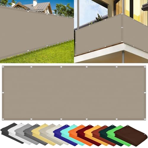 Balkon Sichtschutz Ohne Bohren 130 x 140 cm Segeltuch mit Ösen Balkonsichtschutz Balkonverkleidung mit Ösen Kabelbinder Und Kordel Sichtschutz für Balkon Terrasse, Taupe Balkon Sichtschutz Ohne Bohren 130 x 140 cm Segeltuch mit Ösen Balkonsichtschutz Balkonverkleidung mit Ösen Kabelbinder Und Kordel Sichtschutz für Balkon Terrasse, Taupe von SUNLIMEI