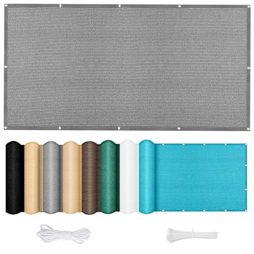 Balkon Sichtschutz Ohne Bohren 30 x 350 cm 100% Privatsphäre Balkon Verkleidung mit Ösen Kabelbinder Und Kordel Sichtschutz für Balkon Terrasse, Hellgrau von SUNLIMEI
