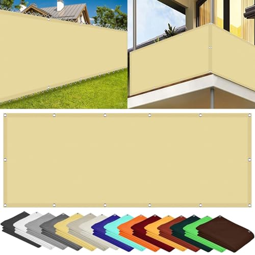 Balkon Sichtschutz Wasserdicht 130 x 150 cm Blickdichte Wind Uv-Schutz Balkonbespannung Sichtschutz mit Ösen Kabelbinder Und Kordel für Balkongeländer, Terrasse Garten, Creme Farben Balkon Sichtschutz Wasserdicht 130 x 150 cm Blickdichte Wind Uv-Schutz Balkonbespannung Sichtschutz mit Ösen Kabelbinder Und Kordel für Balkongeländer, Terrasse Garten, Creme Farben von SUNLIMEI