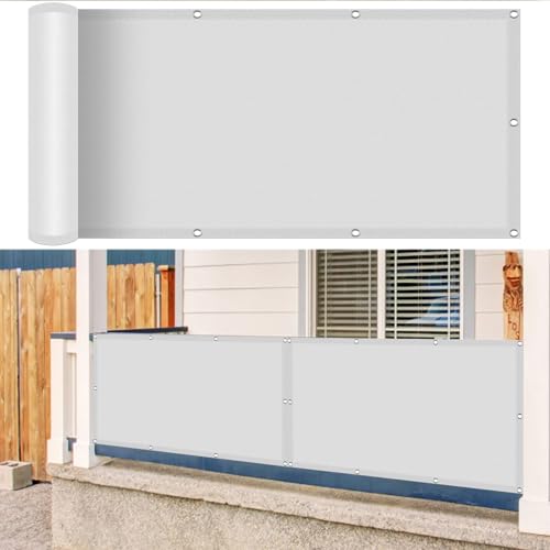 Balkon Sichtschutz Wasserdicht 90 x 320 cm Premium Polyester Balkonbespannung Balkonumrandung mit Ösen Kabelbinder Und Kordel Sichtschutz für Balkon Terrasse, Weiß Balkon Sichtschutz Wasserdicht 90 x 320 cm Premium Polyester Balkonbespannung Balkonumrandung mit Ösen Kabelbinder Und Kordel Sichtschutz für Balkon Terrasse, Weiß von SUNLIMEI