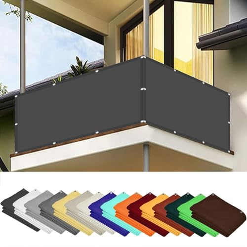 Balkon Sichtschutz mit Ösen 100 x 475 cm Windschutz Sonnenschutz Balkonabdeckung Balkonverkleidung mit Ösen Kabelbinder Und Kordel für Garten Balkon Zaun Terrassen, Dunkelgrau Balkon Sichtschutz mit Ösen 100 x 475 cm Windschutz Sonnenschutz Balkonabdeckung Balkonverkleidung mit Ösen Kabelbinder Und Kordel für Garten Balkon Zaun Terrassen, Dunkelgrau von SUNLIMEI