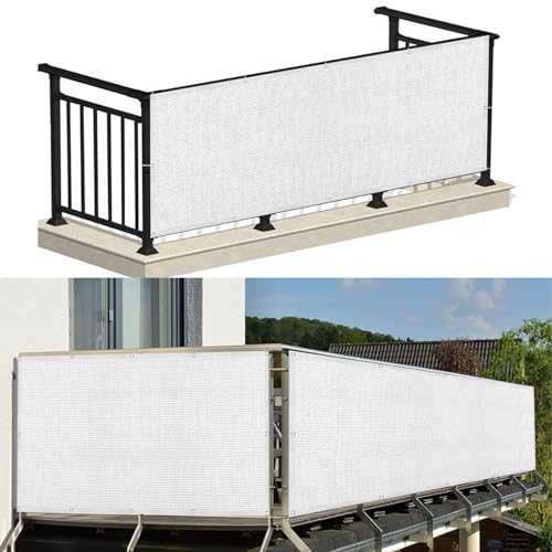 Balkon Sichtschutz mit Ösen 150 x 300 cm Windschutz Sonnenschutz Balkon-Verkleidung Schattiernetz mit Ösen Kabelbinder Und Kordel Sichtschutz für Balkon Terrasse, Weiß Balkon Sichtschutz mit Ösen 150 x 300 cm Windschutz Sonnenschutz Balkon-Verkleidung Schattiernetz mit Ösen Kabelbinder Und Kordel Sichtschutz für Balkon Terrasse, Weiß von SUNLIMEI