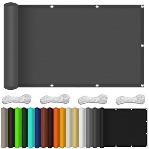 Balkon Sichtschutz mit Ösen 200 x 360 cm Windschutz Sonnenschutz Balkon Verkleidung mit Ösen Kabelbinder Und Kordel Sichtschutz für Balkon Terrasse, Dunkelgrau von SUNLIMEI