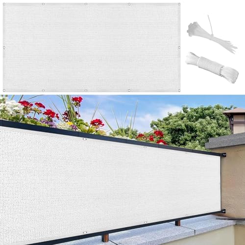 Balkon Sichtschutz mit Ösen 60 x 100 cm Windschutz Sonnenschutz Schattierungsnetz inkl Befestigungsseile mit Ösen Kabelbinder Und Kordel für Garten Balkon Zaun Terrassen, Weiß Balkon Sichtschutz mit Ösen 60 x 100 cm Windschutz Sonnenschutz Schattierungsnetz inkl Befestigungsseile mit Ösen Kabelbinder Und Kordel für Garten Balkon Zaun Terrassen, Weiß von SUNLIMEI