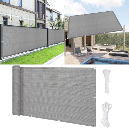 Balkon Sichtschutz mit Ösen 65 x 140 cm HDPE Atmungsaktiv Balkonumspannung Balkonschutz Reißfest, mit Ösen Kabelbinder Zaunblende für Garten Balkon Terrasse, Hellgrau von SUNLIMEI