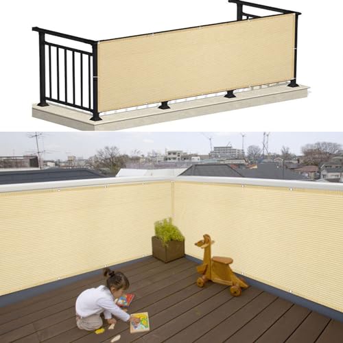 Balkon Sichtschutz mit Ösen 80 x 425 cm HDPE Atmungsaktiv Balkonbespannung Balkonumrandung Reißfest, mit Ösen Kabelbinder für Garten Balkon Zaun Terrassen, Creme Farben Balkon Sichtschutz mit Ösen 80 x 425 cm HDPE Atmungsaktiv Balkonbespannung Balkonumrandung Reißfest, mit Ösen Kabelbinder für Garten Balkon Zaun Terrassen, Creme Farben von SUNLIMEI