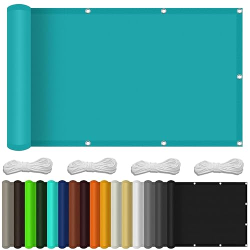 Balkon Sichtschutz mit Ösen 90 x 180 cm Blickdichte Wind Uv-Schutz Balkonabdeckung Balkonverkleidung mit Ösen Kabelbinder Und Kordel für Garten Balkon Zaun Terrassen, Himmelblau von SUNLIMEI