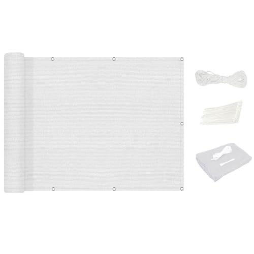Balkonbespannung Schattentuch mit Ösen 80 x 170 cm Windschutz Atmungsaktiv Sichtschutz Garten Sonnenschutz Reißfest Meterware für Carport Pflanze Pergola Zaun Außen, Weiß von SUNLIMEI