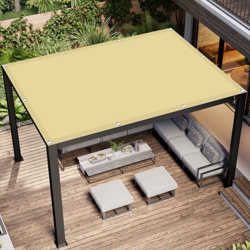 Schattiernetz mit Ösen 1.8 x 3.6 m Wasserdicht Sonnenschutz Balkon 95% UV Schutz Reißfest Wetterfest für Garten Terrasse Camping Balkon Outdoor, Sandgelb von SUNLIMEI