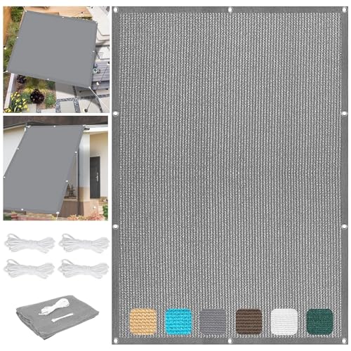 Sichtschutz mit Ösen 1.4 x 2.6 m Hdpe Gewebe Balkon Sichtschutz Segel Wasser Luftdurchlässig mit Ösen Befestigungs Kit für Carport Pflanze Pergola Zaun Außen, Hellgrau von SUNLIMEI