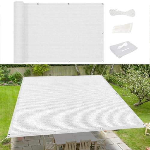 Sichtschutz mit Ösen 120 x 120 cm Hdpe Gewebe Sonnensegel Rechter Winkel Wasser Luftdurchlässig mit Ösen Befestigungs Kit für Carport Pflanze Pergola Zaun Außen, Weiß von SUNLIMEI