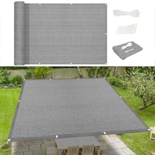 Sonnenschutz Segel 140 x 140 cm Atmungsaktiv Garten-Schattenplane Wasser Luftdurchlässig mit Ösen Befestigungs Kit für Carport Pflanze Pergola Zaun Außen, Hellgrau von SUNLIMEI