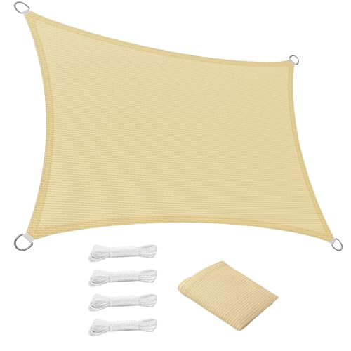 Sonnensegel Atmungsaktiv 160 x 250 cm Rechteckig 95% Uv-Schutz Windschutz HDPE Atmungsaktiv Sonnenschutz Schattennetz mit Kordel für Terrasse Garten Außenbereich(Anpassbar), Creme Farben von SUNLIMEI