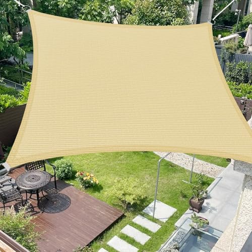 Sonnensegel Atmungsaktiv 2.2 x 2.5 m Rechteckig 95% Uv-Schutz Windschutz HDPE Atmungsaktiv Segeltuch Sunsegel Schattiernetz mit Kordel für Garten Terrasse Außenbereich(Anpassbar), Creme Farben von SUNLIMEI