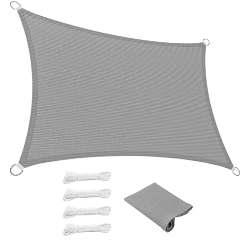Sonnensegel Atmungsaktiv 340 x 575 cm Rechteckig 95% Uv-Schutz Windschutz HDPE Atmungsaktiv Sonnenschutz Schattennetz mit Kordel für Terrasse Garten Außenbereich(Anpassbar), Hellgrau von SUNLIMEI