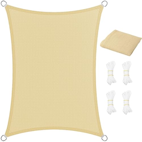Sonnensegel Garten 1.3 x 2.6 m Rechteckig 95% Uv-Schutz Windschutz HDPE Atmungsaktiv Sonnenschutz Sonnentuch mit Kordel für Terrasse Garten Außenbereich(Anpassbar), Creme Farben von SUNLIMEI