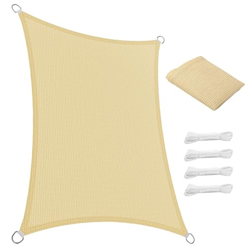 Sonnensegel Garten 170 x 180 cm Rechteckig 95% Uv-Schutz Windschutz HDPE Atmungsaktiv Segeltuch Sunsegel Schattiernetz mit Kordel für Garten Terrasse Außenbereich(Anpassbar), Creme Farben von SUNLIMEI