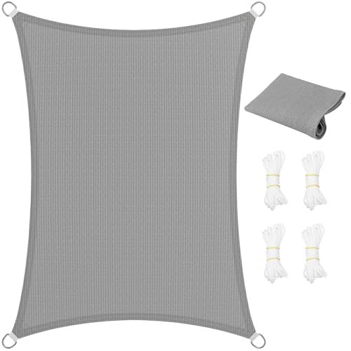 Sonnensegel Garten 3.2 x 3.4 m Rechteckig 95% Uv-Schutz Windschutz HDPE Atmungsaktiv Sonnenschutz Sonnentuch mit Kordel für Terrasse Garten Außenbereich(Anpassbar), Hellgrau von SUNLIMEI