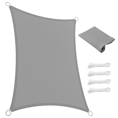 Sonnensegel Garten 310 x 380 cm Rechteckig 95% Uv-Schutz Windschutz HDPE Atmungsaktiv Segeltuch Sunsegel Schattiernetz mit Kordel für Garten Terrasse Außenbereich(Anpassbar), Hellgrau von SUNLIMEI