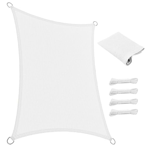 Sonnensegel Garten 340 x 420 cm Rechteckig 95% Uv-Schutz Windschutz HDPE Atmungsaktiv Segeltuch Sunsegel Schattiernetz mit Kordel für Garten Terrasse Außenbereich(Anpassbar), Weiß von SUNLIMEI