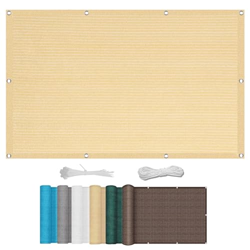 Sonnensegel Quadratisch 2.8 x 3.2 m Rechteckig Balkon Sichtschutz Segel Uv-Schutz 98% Reißfest Ohne Bohren inkl Befestigungsseile für Camping Schwimmbad Zwinger, Creme Farben von SUNLIMEI