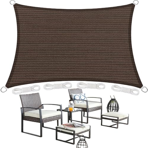 Sonnensegel Rechteckig 1.1 x 2.8 m Rechteckig 95% Uv-Schutz Windschutz HDPE Atmungsaktiv Sonnenschutz Segel Terrasse mit Kordel für Garten Terrasse Außenbereich(Anpassbar), Braun von SUNLIMEI
