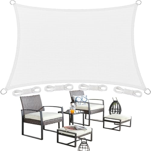Sonnensegel Rechteckig 1.4 x 3.1 m Rechteckig 95% Uv-Schutz Windschutz HDPE Atmungsaktiv Sonnenschutz Segel Terrasse mit Kordel für Garten Terrasse Außenbereich(Anpassbar), Weiß von SUNLIMEI