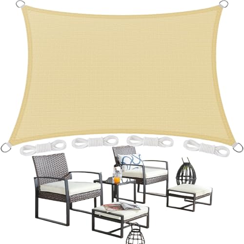 Sonnensegel Rechteckig 1.7 x 2.3 m Rechteckig 95% Uv-Schutz Windschutz HDPE Atmungsaktiv Sonnenschutz Segel Terrasse mit Kordel für Garten Terrasse Außenbereich(Anpassbar), Creme Farben von SUNLIMEI
