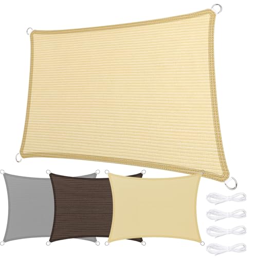 Sonnensegel Rechteckig 180 x 600 cm Rechteckig 95% Uv-Schutz Windschutz HDPE Atmungsaktiv Segeltuch Sunsegel Schattiernetz mit Kordel für Garten Terrasse Außenbereich(Anpassbar), Creme Farben von SUNLIMEI
