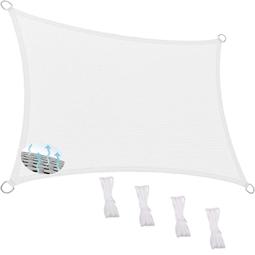 Sonnensegel Rechteckig 200 x 250 cm Rechteckig 95% Uv-Schutz Windschutz HDPE Atmungsaktiv Sonnenschutz Sonnentuch mit Kordel für Terrasse Garten Außenbereich(Anpassbar), Weiß von SUNLIMEI