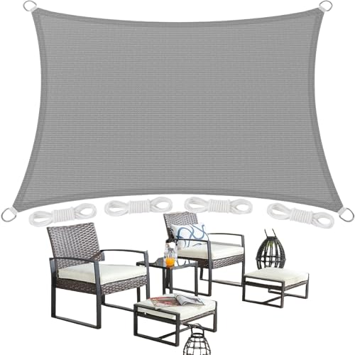 Sonnensegel Rechteckig 3.7 x 3.7 m Rechteckig 95% Uv-Schutz Windschutz HDPE Atmungsaktiv Sonnenschutz Segel Terrasse mit Kordel für Garten Terrasse Außenbereich(Anpassbar), Hellgrau von SUNLIMEI