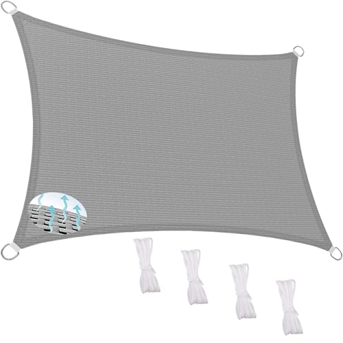 Sonnensegel Rechteckig 400 x 450 cm Rechteckig 95% Uv-Schutz Windschutz HDPE Atmungsaktiv Sonnenschutz Sonnentuch mit Kordel für Terrasse Garten Außenbereich(Anpassbar), Hellgrau von SUNLIMEI